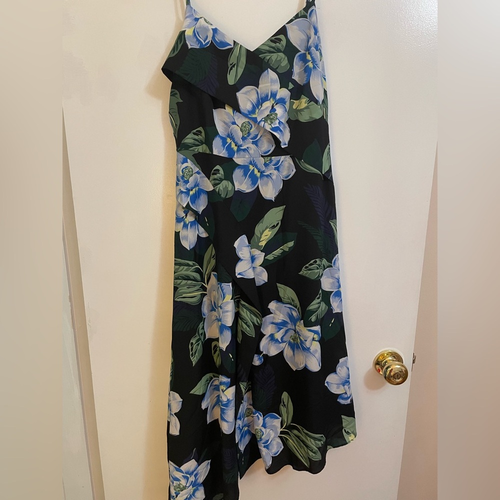 Banana Republic Black Dress with Blue and Green Floral Design